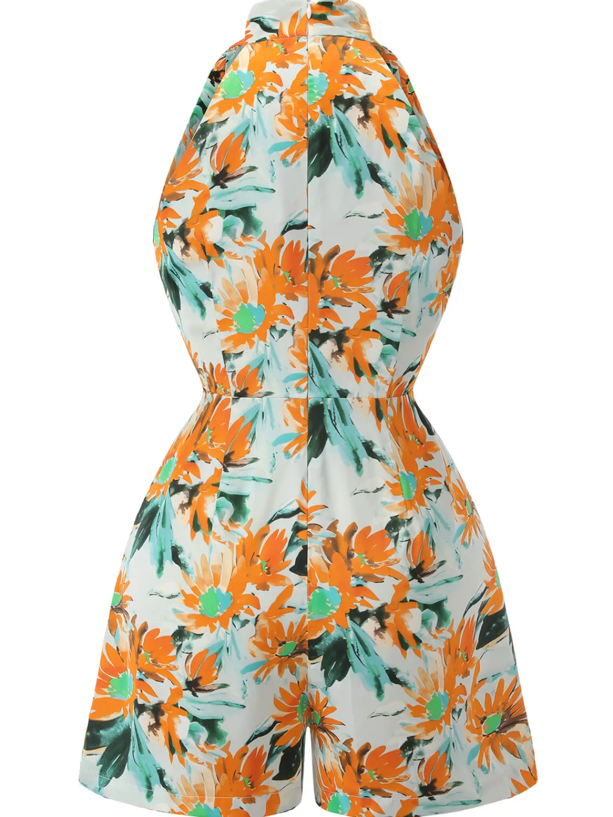 Sale Retro Stage 1950s Painted Sunflower V-Neck Romper Orange