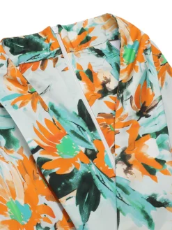 Sale Retro Stage 1950s Painted Sunflower V-Neck Romper Orange