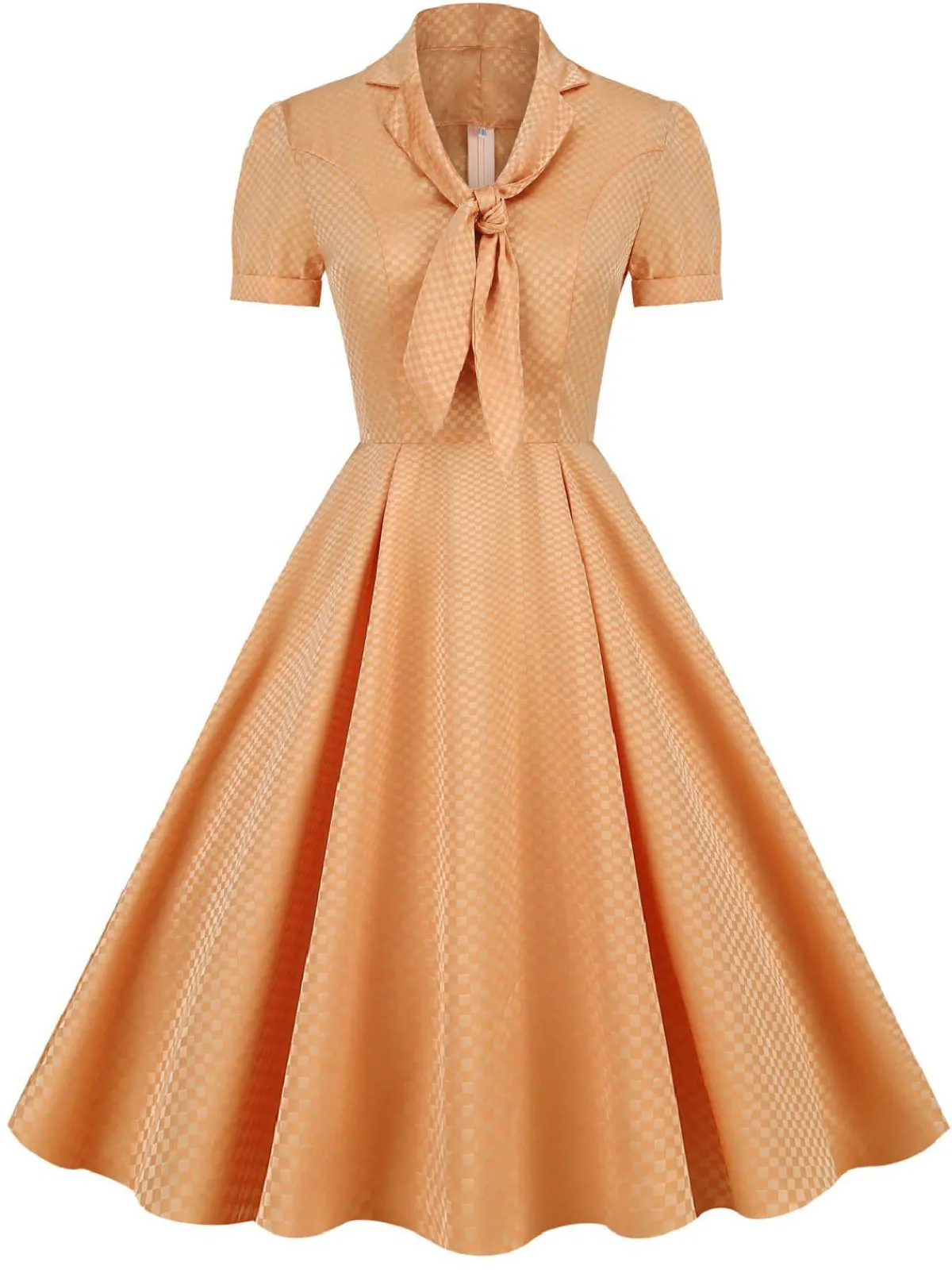 New Retro Stage 1950s Plaid Tie Collar Dress Orange