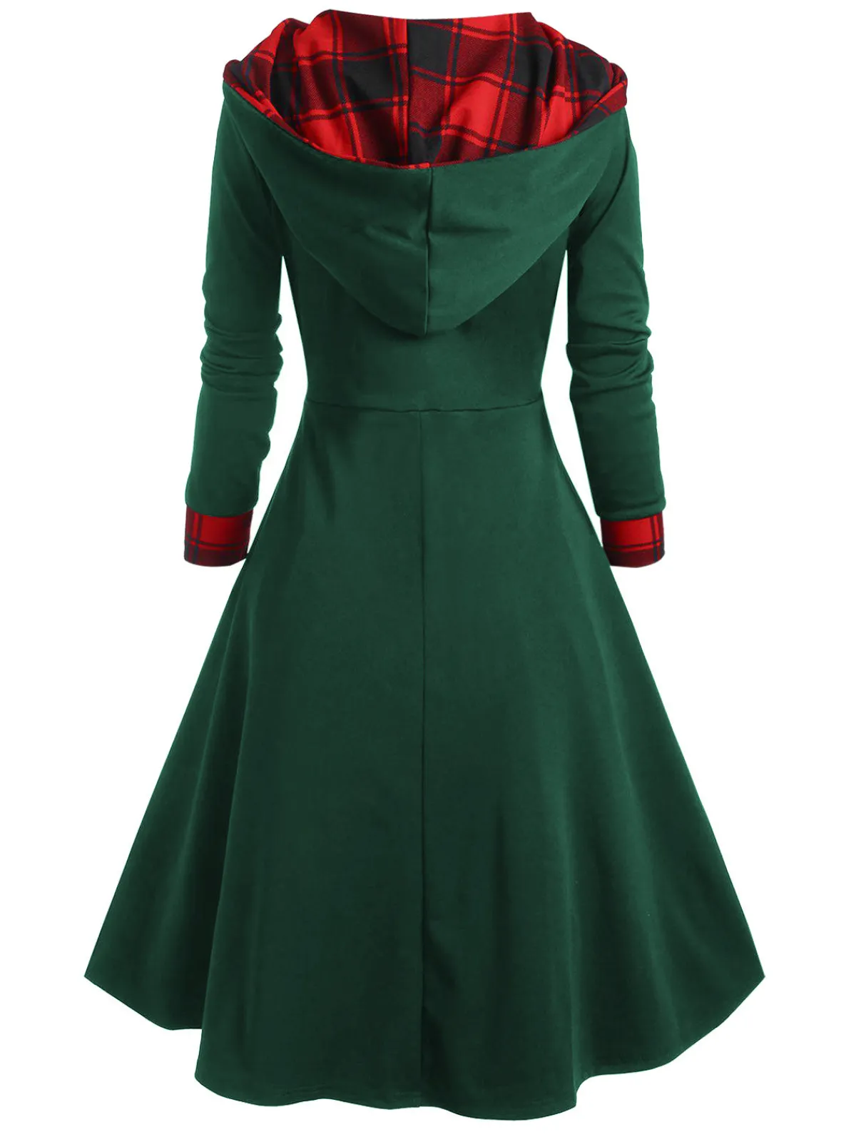 Outlet Retro Stage Orange 1950s Plaids Hooded Patchwork Dress