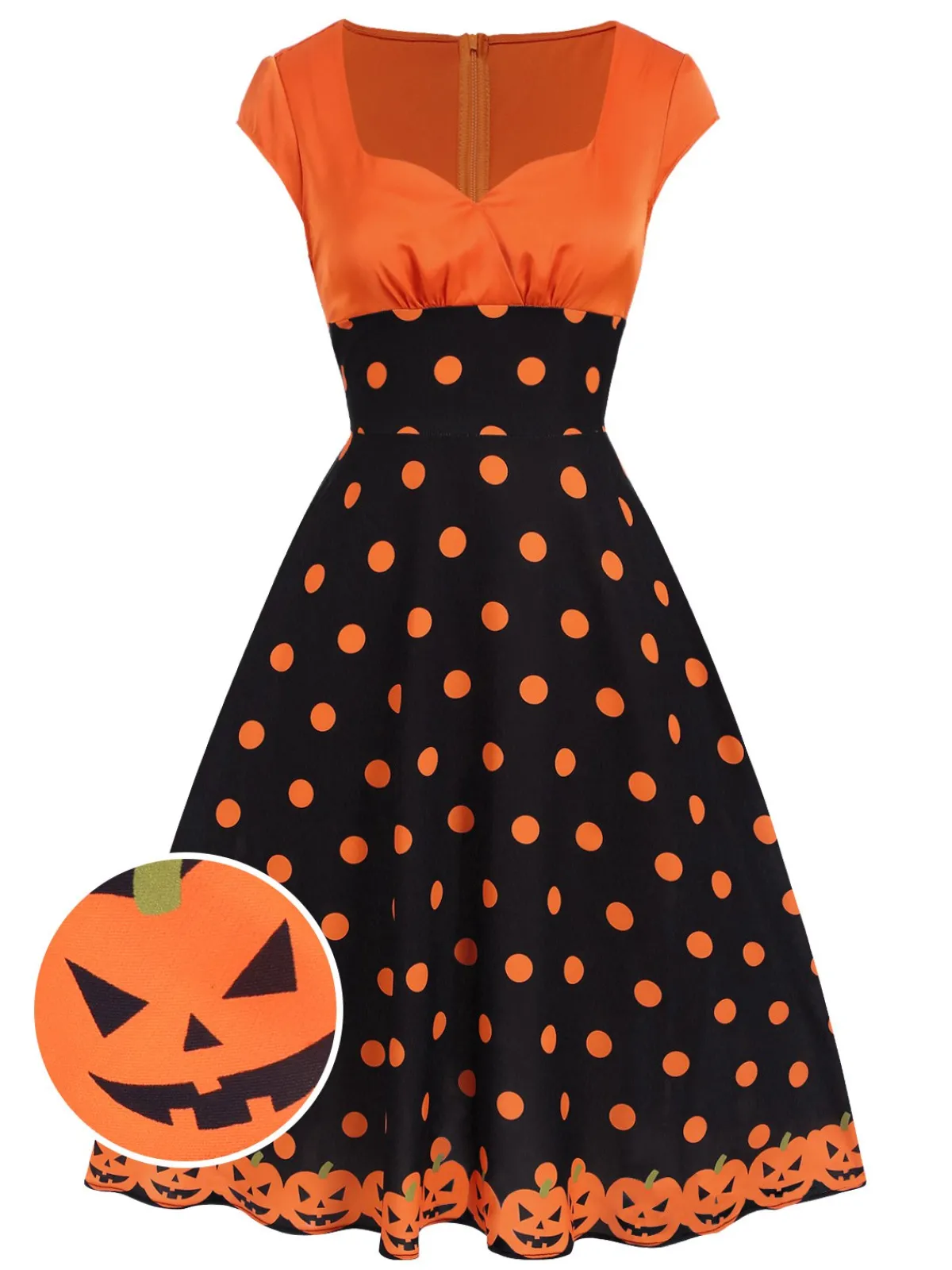 Clearance Retro Stage 1950s Pumpkin Face Sweetheart Neck Dress Orange