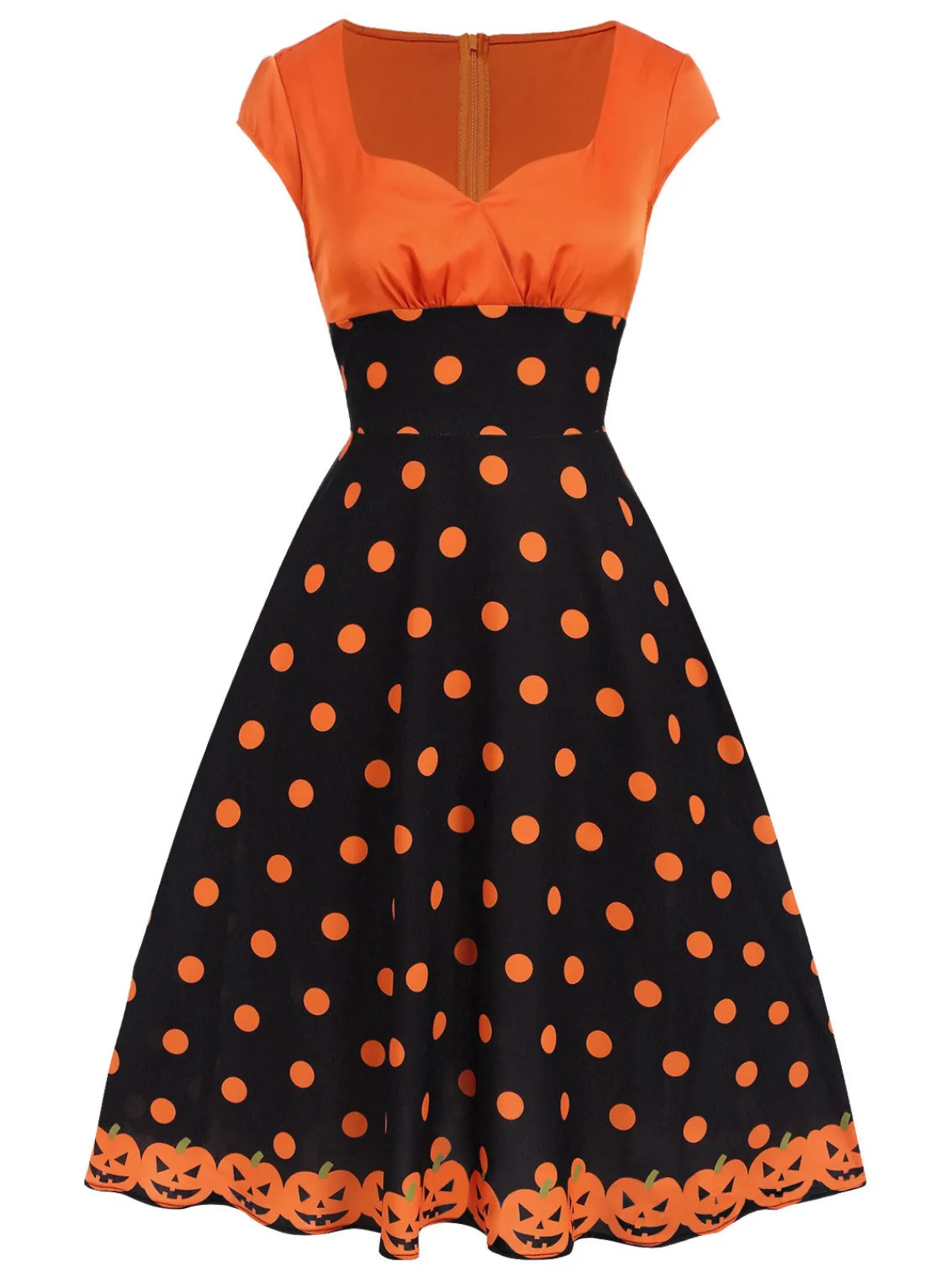 Clearance Retro Stage 1950s Pumpkin Face Sweetheart Neck Dress Orange