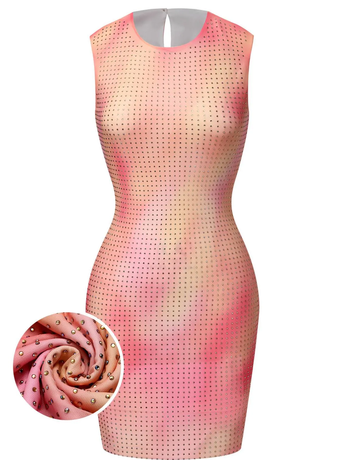 Fashion Retro Stage 1970s Rhinestone Slim Fit Sleeveless Dress Orange