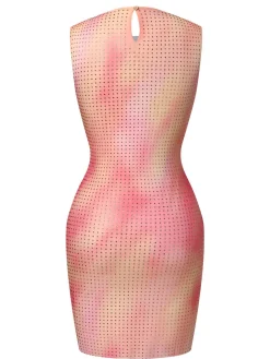 Fashion Retro Stage 1970s Rhinestone Slim Fit Sleeveless Dress Orange