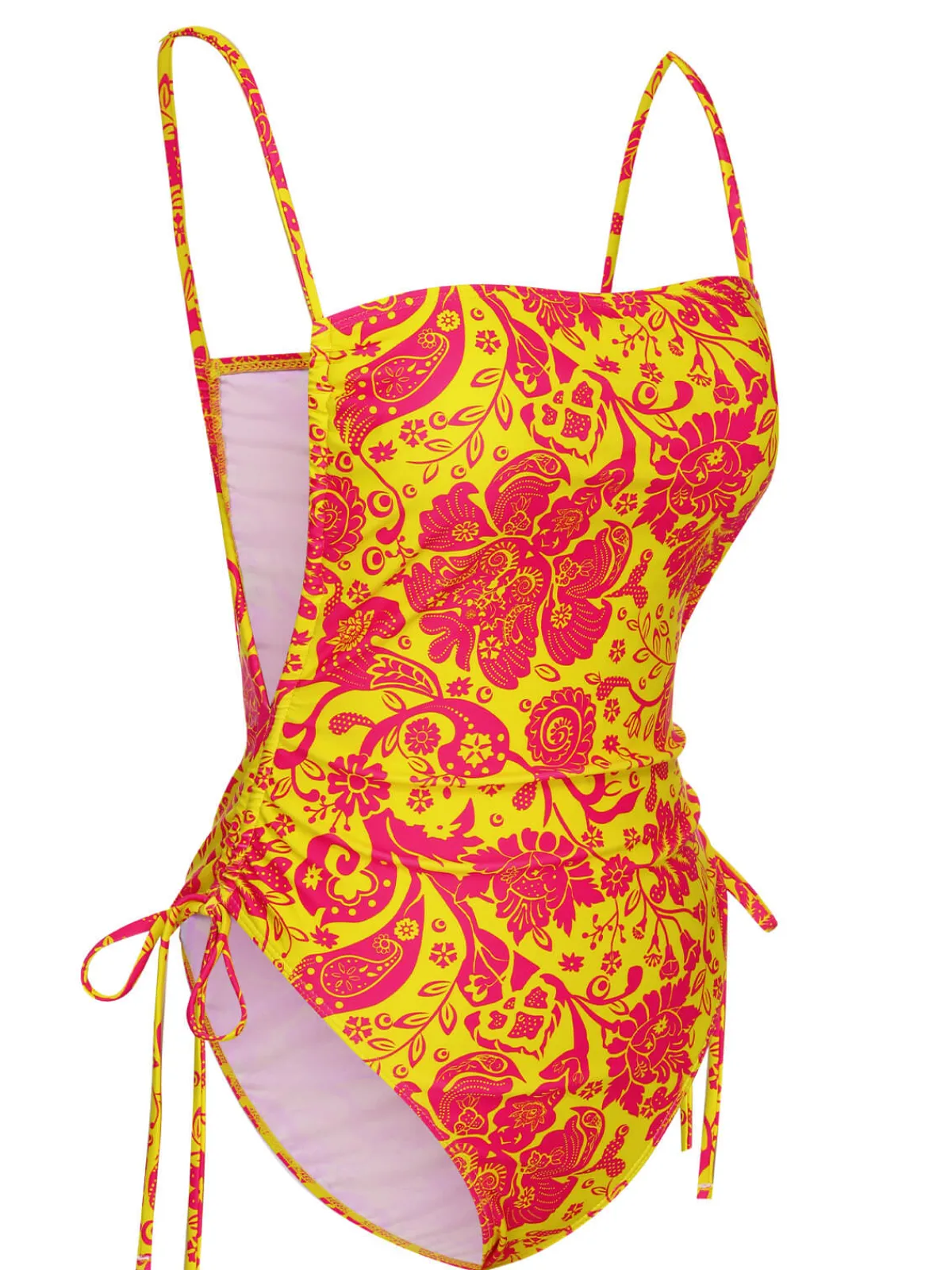 Clearance Retro Stage 1970s Russian Floral Drawstring Strap Swimsuit Orange