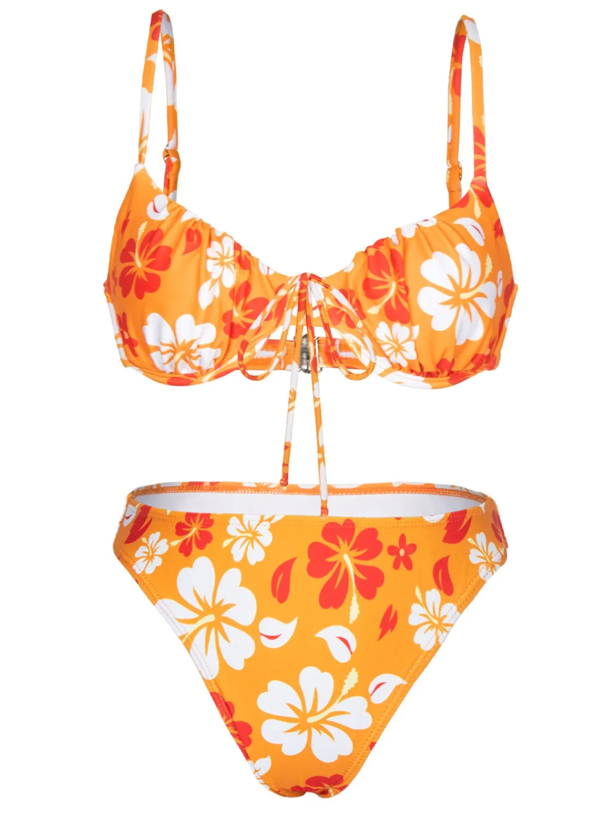 Discount Retro Stage 1950s Silhouette Floral Straps Skirt Bikini Orange