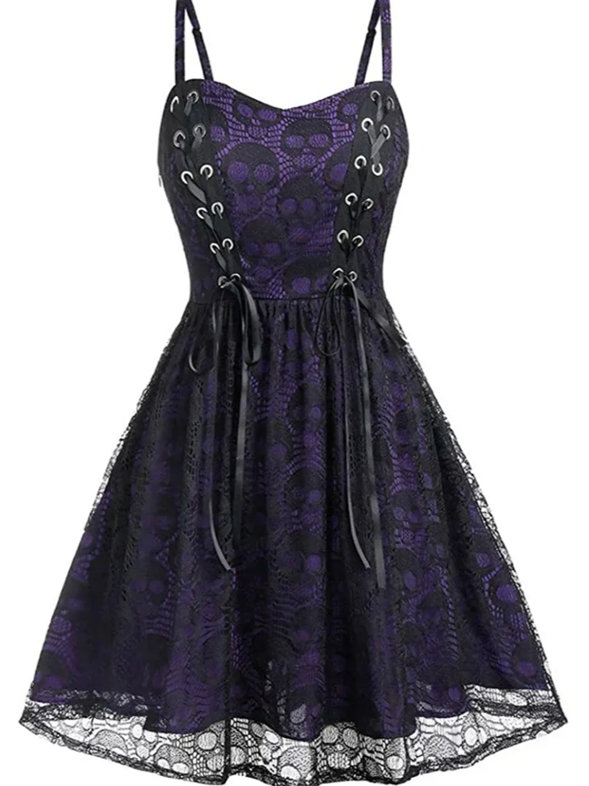 Clearance Retro Stage Orange 1980s Skull Pattern Gothic Style Dress
