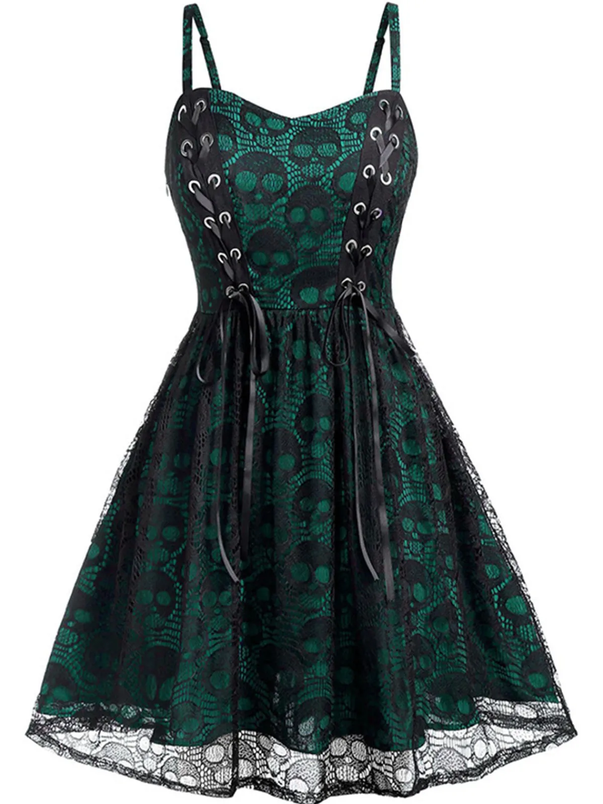 Clearance Retro Stage Orange 1980s Skull Pattern Gothic Style Dress