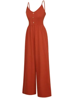 Hot Retro Stage 1950s Solid Button Suspender Jumpsuit Orange