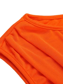 Clearance Retro Stage 1960s Solid One Shoulder Sleeveless Dress Orange