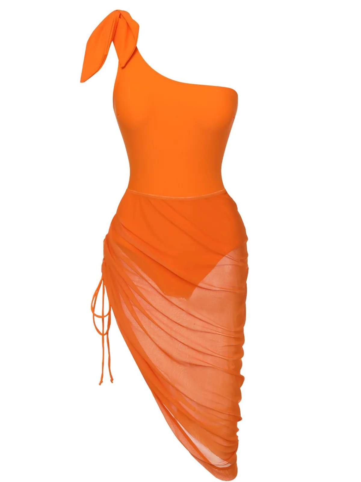 New Retro Stage 1940s Solid Swimsuit & High Low Cover-Up Orange