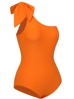 New Retro Stage 1940s Solid Swimsuit & High Low Cover-Up Orange