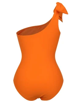 New Retro Stage 1940s Solid Swimsuit & High Low Cover-Up Orange