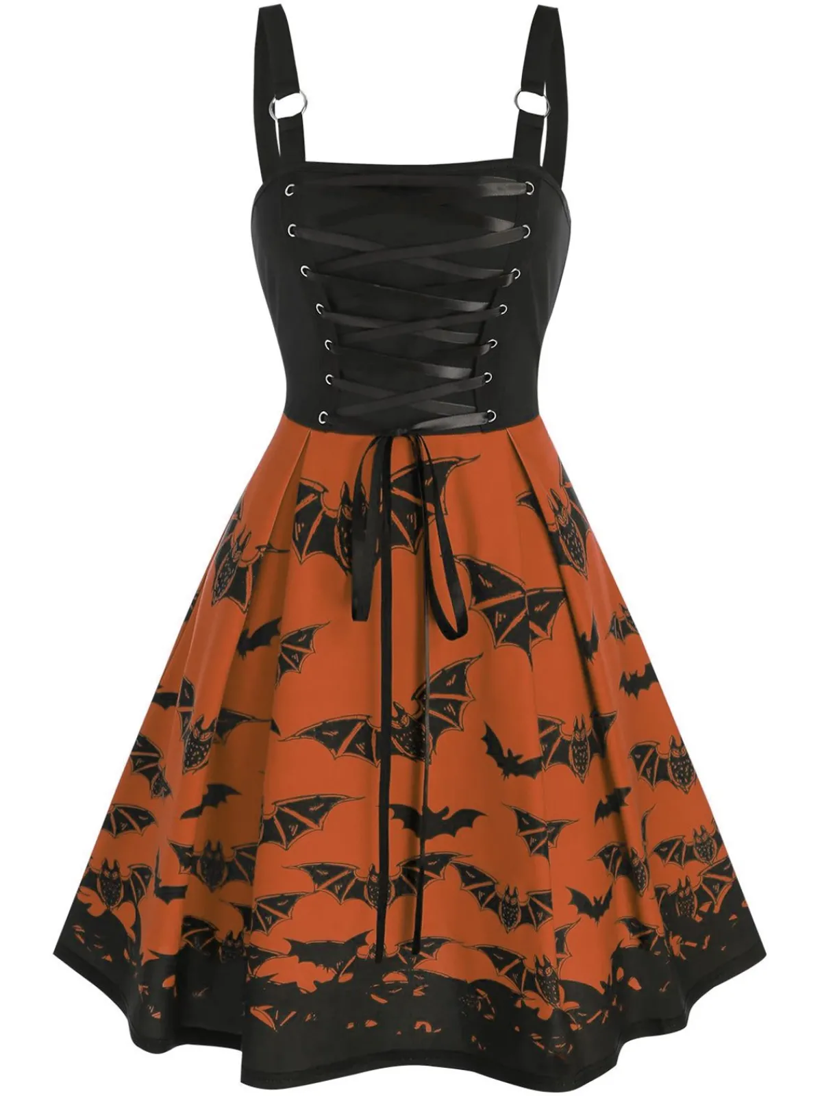 Online Retro Stage 1950s Strap Lace-up Swing Dress Orange