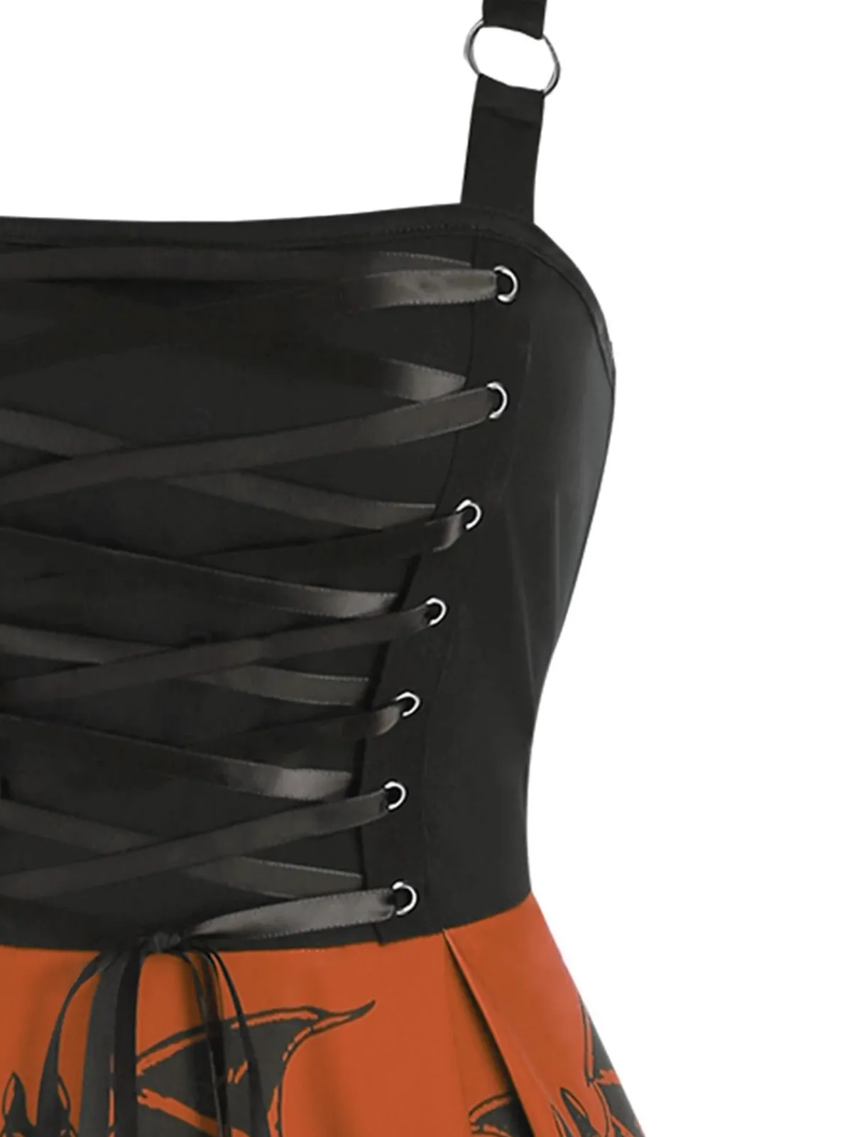 Online Retro Stage 1950s Strap Lace-up Swing Dress Orange