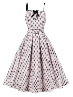 Best Retro Stage 1950s Polka Dots Swing Dress Pale Pink