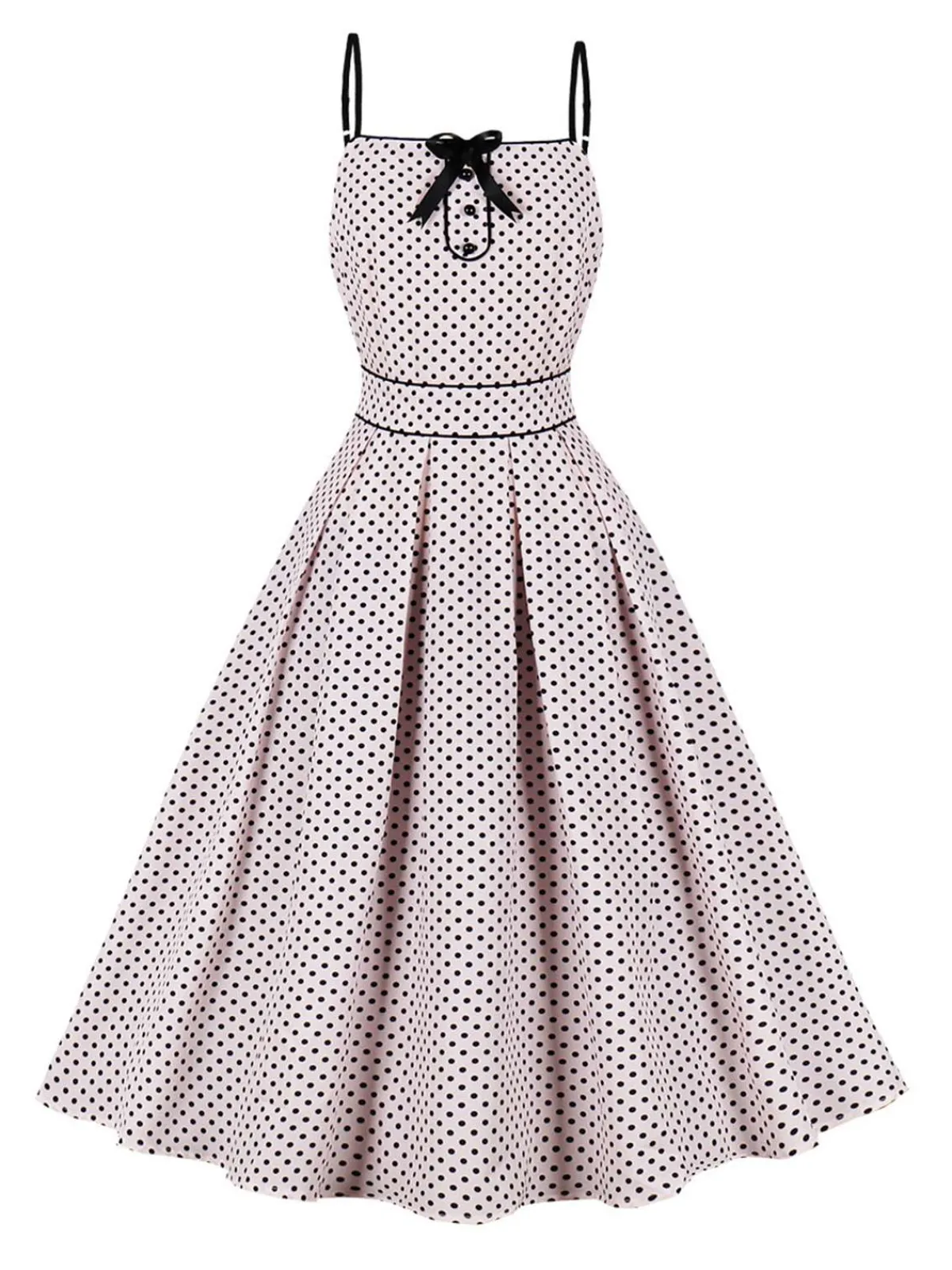 Best Retro Stage 1950s Polka Dots Swing Dress Pale Pink