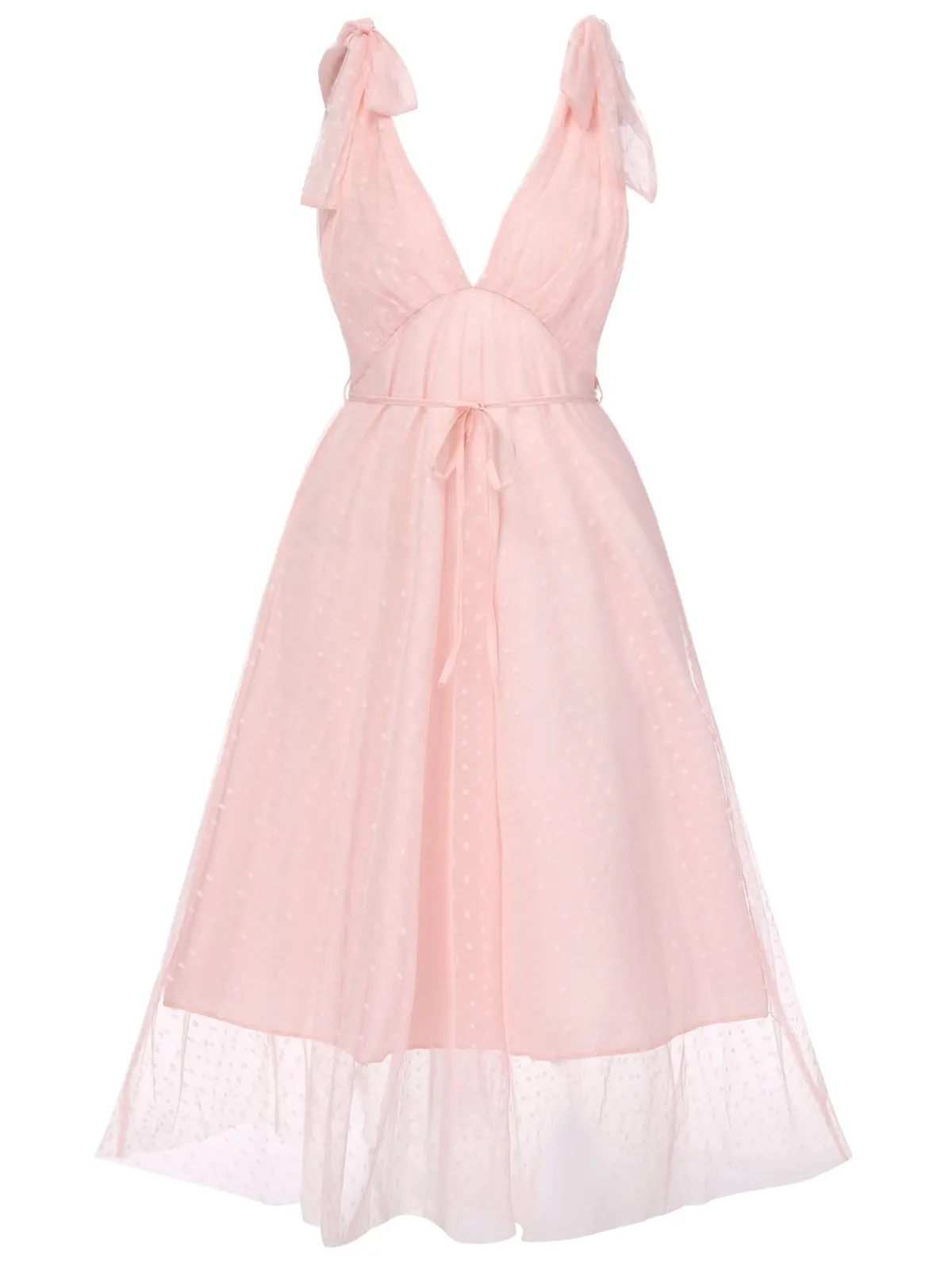 Sale Retro Stage 1950s Solid Polka Dots Lace-Up Dress Pale Pink