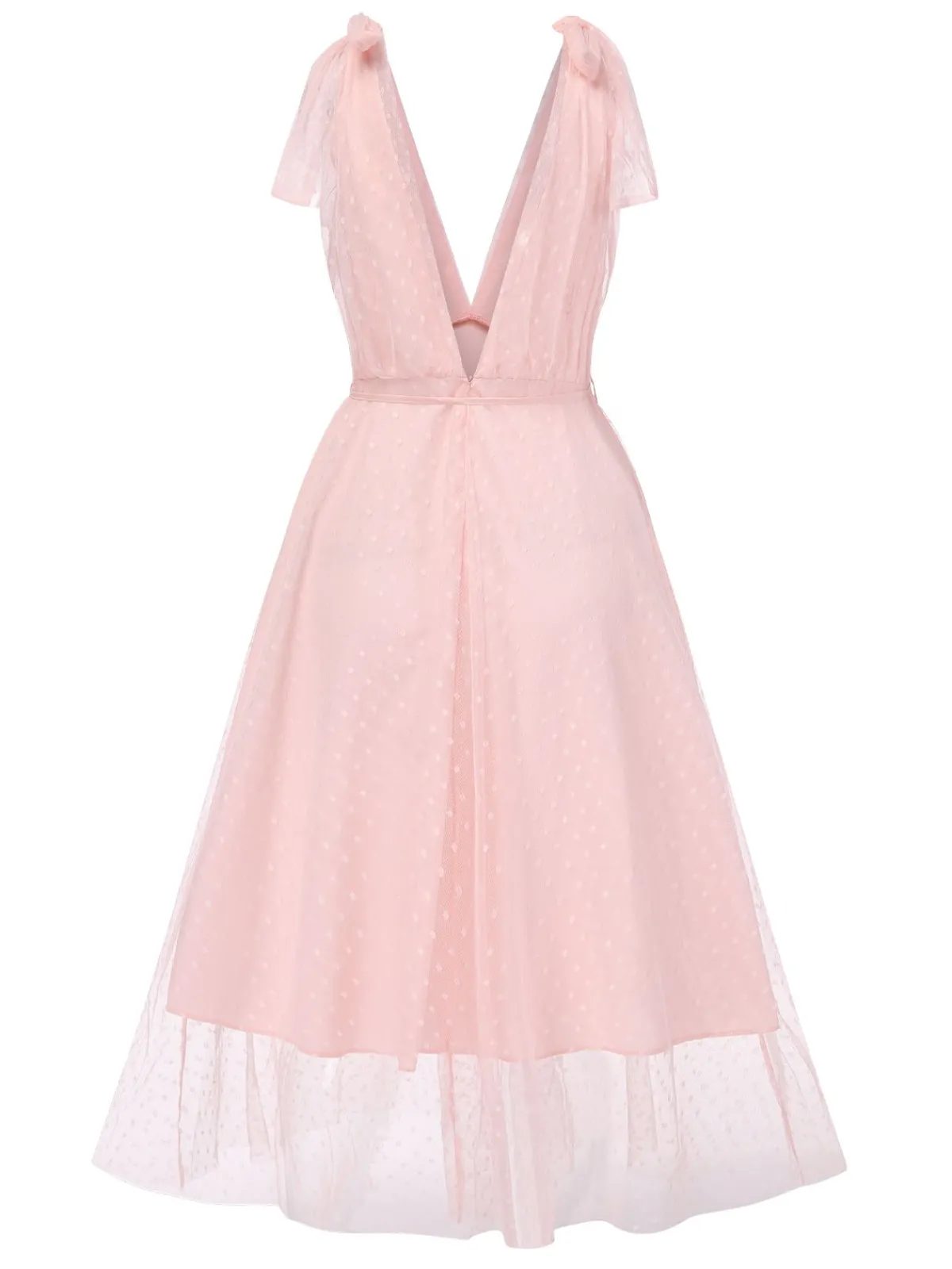 Sale Retro Stage 1950s Solid Polka Dots Lace-Up Dress Pale Pink