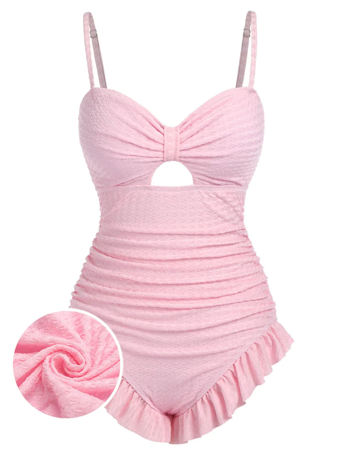 New Retro Stage Pale Pink 1950s Solid Ruched Swimsuit