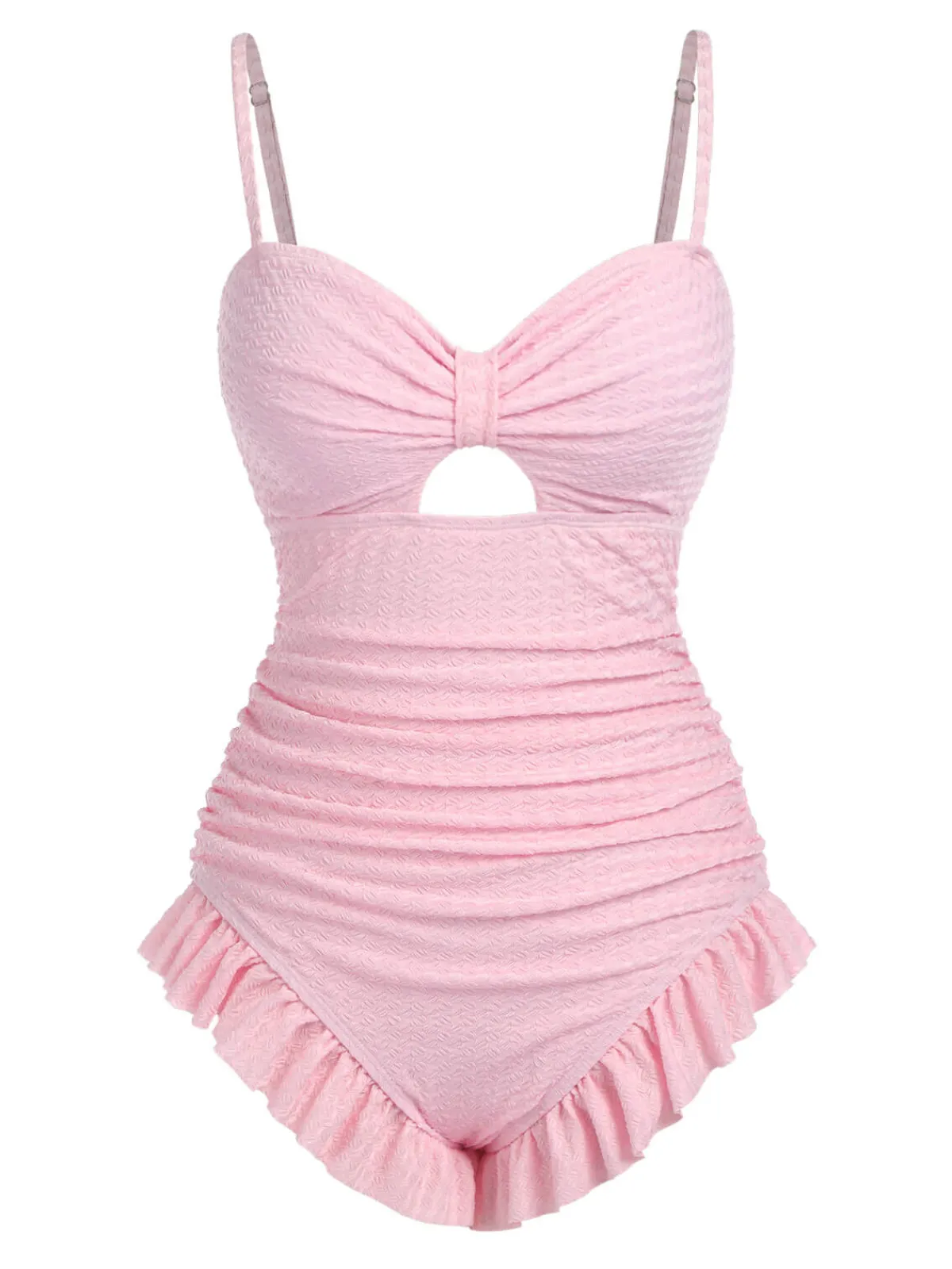 New Retro Stage Pale Pink 1950s Solid Ruched Swimsuit