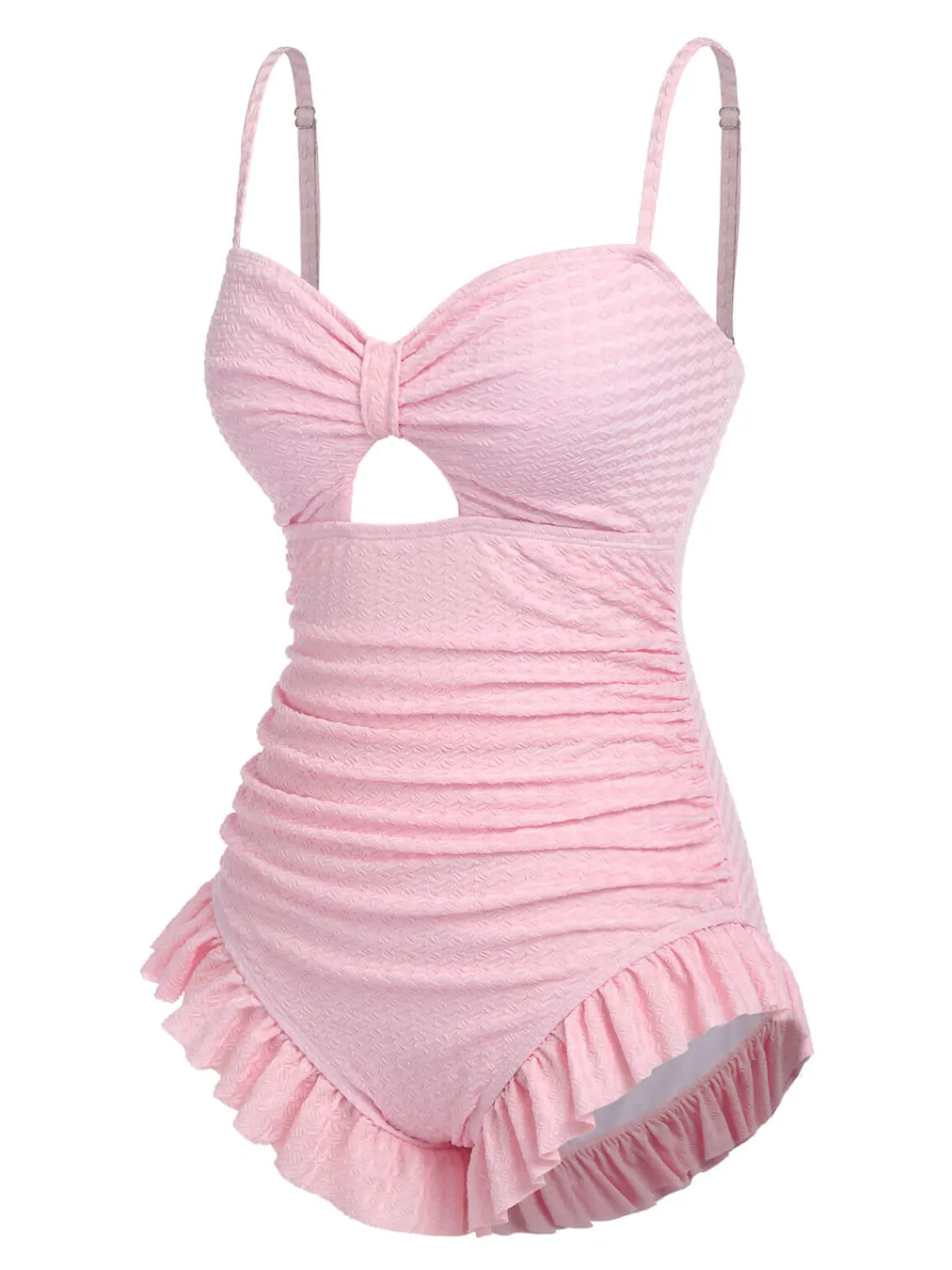 New Retro Stage Pale Pink 1950s Solid Ruched Swimsuit