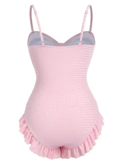 New Retro Stage Pale Pink 1950s Solid Ruched Swimsuit