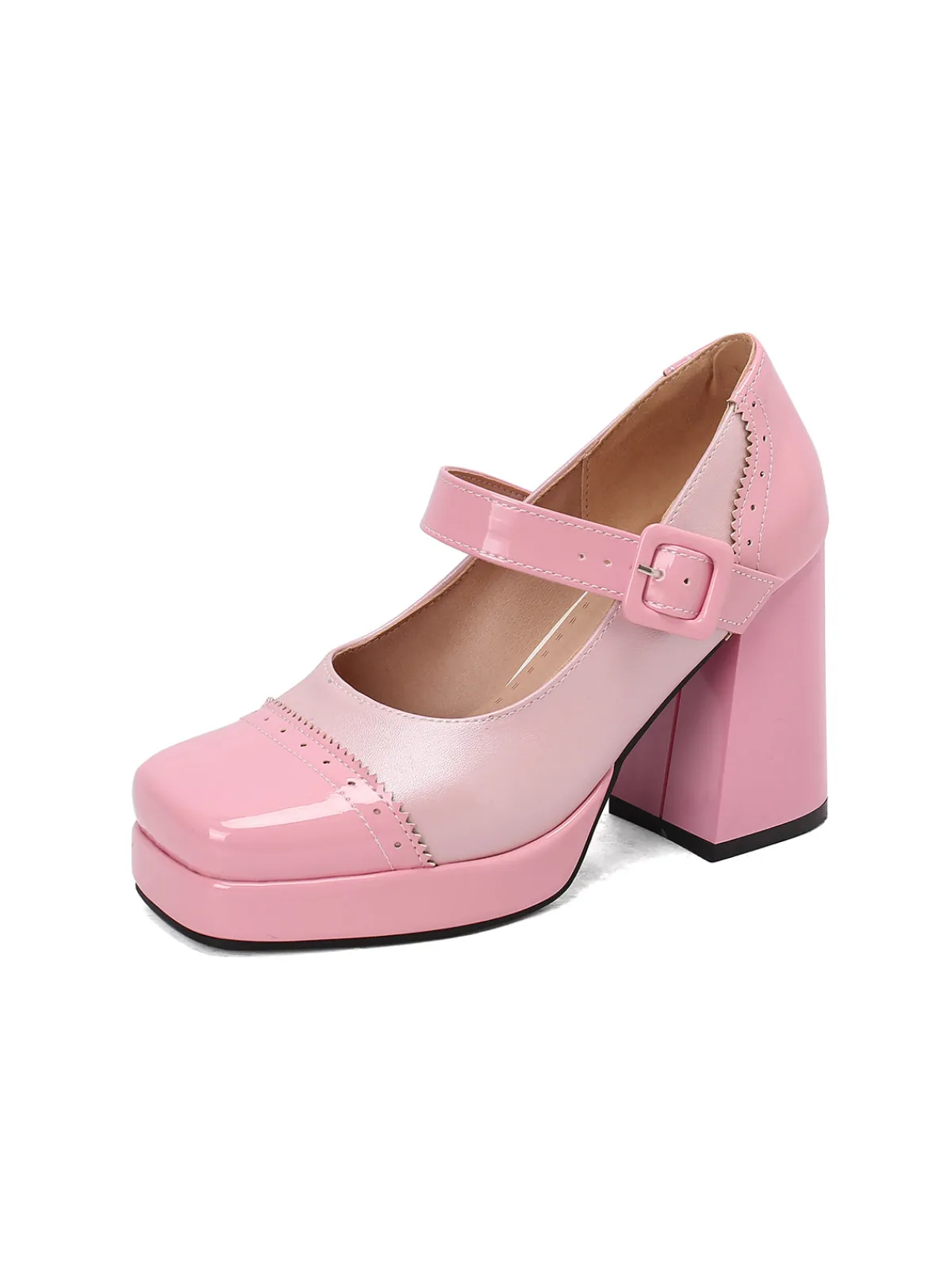 Hot Retro Stage Patent Leather Block Heel Square Toe High Heels