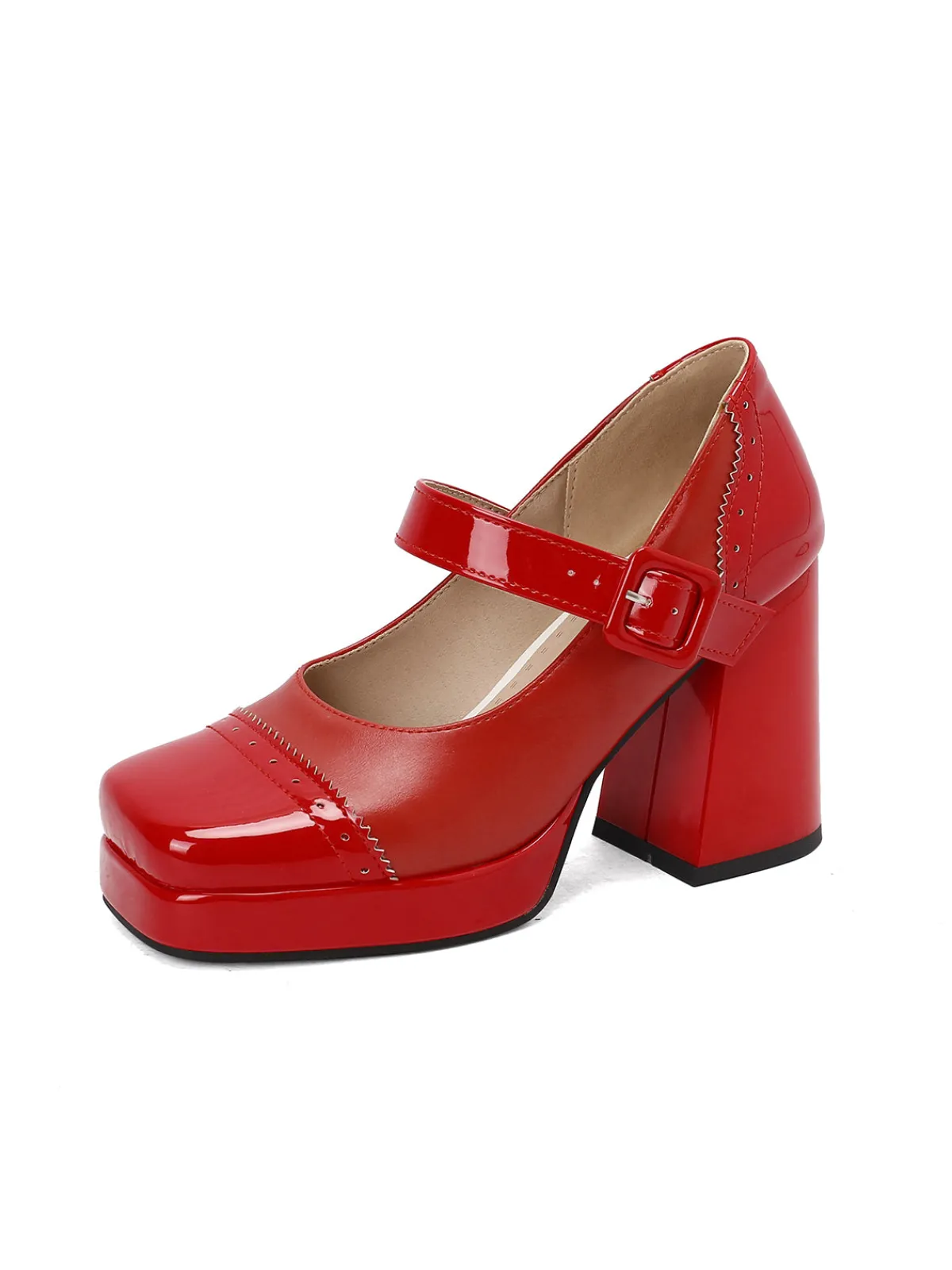 Hot Retro Stage Patent Leather Block Heel Square Toe High Heels