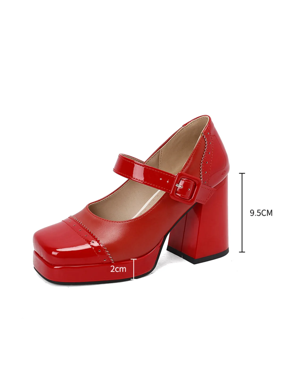 Hot Retro Stage Patent Leather Block Heel Square Toe High Heels