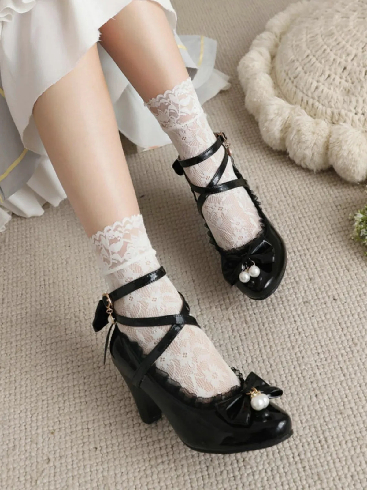 Clearance Retro Stage Patent Leather Bow Lolita High Heels