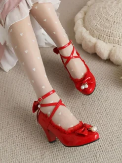Clearance Retro Stage Patent Leather Bow Lolita High Heels