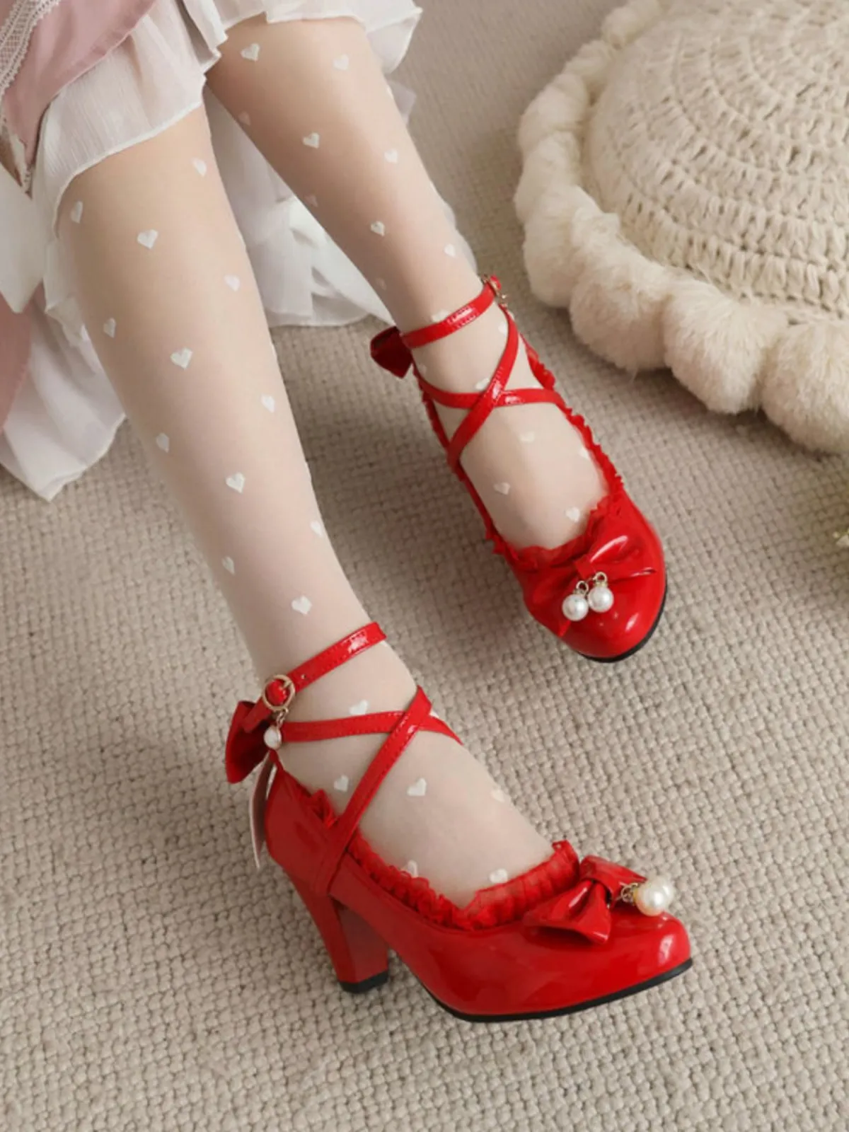 Clearance Retro Stage Patent Leather Bow Lolita High Heels