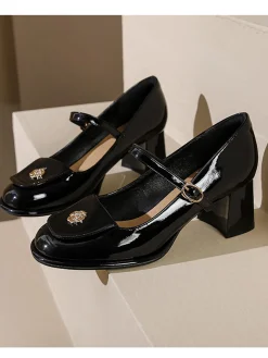New Retro Stage Patent Leather Mary Jane Thick Heel Shoes