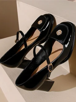 New Retro Stage Patent Leather Mary Jane Thick Heel Shoes