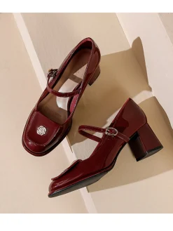 New Retro Stage Patent Leather Mary Jane Thick Heel Shoes