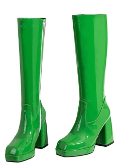 Outlet Retro Stage Patent Leather Round Toe Solid High Heel Boots