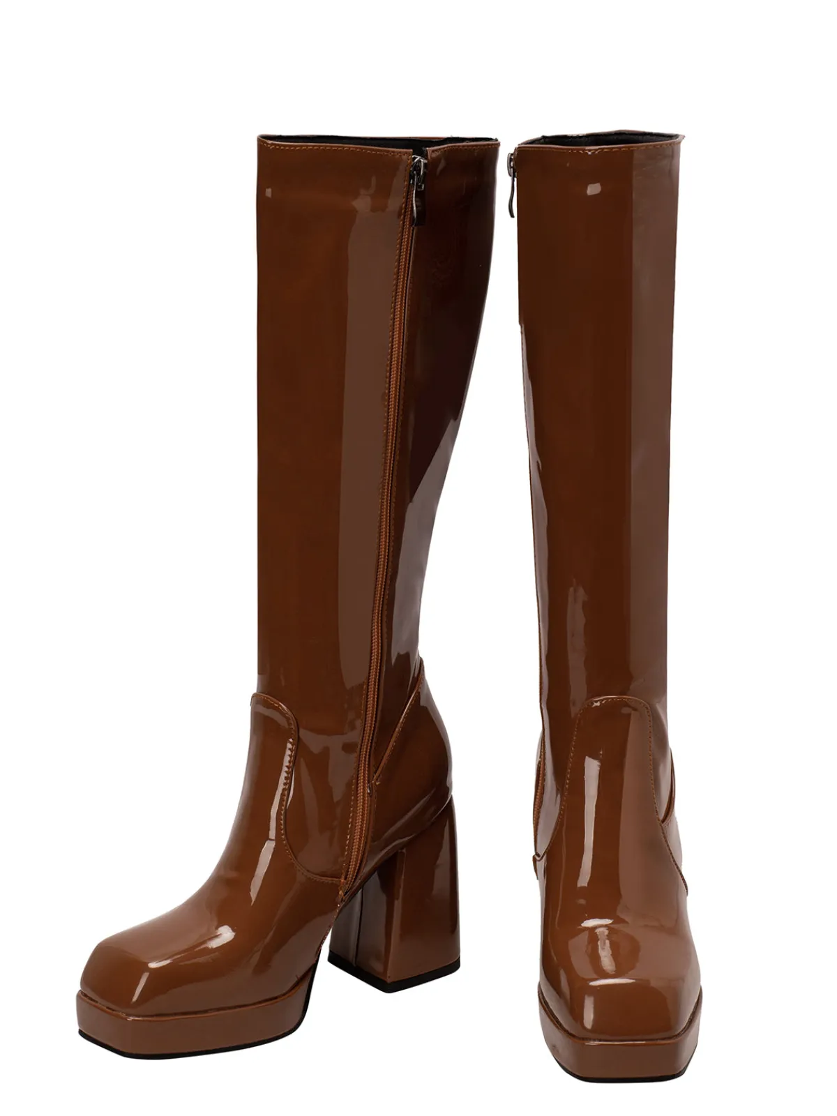 Outlet Retro Stage Patent Leather Round Toe Solid High Heel Boots