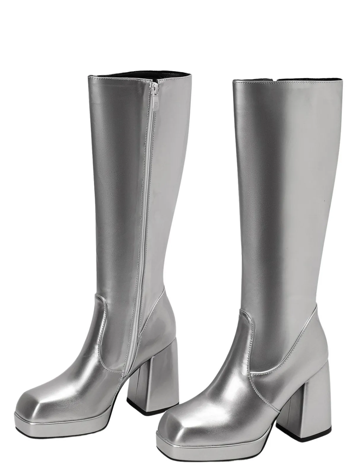 Outlet Retro Stage Patent Leather Round Toe Solid High Heel Boots