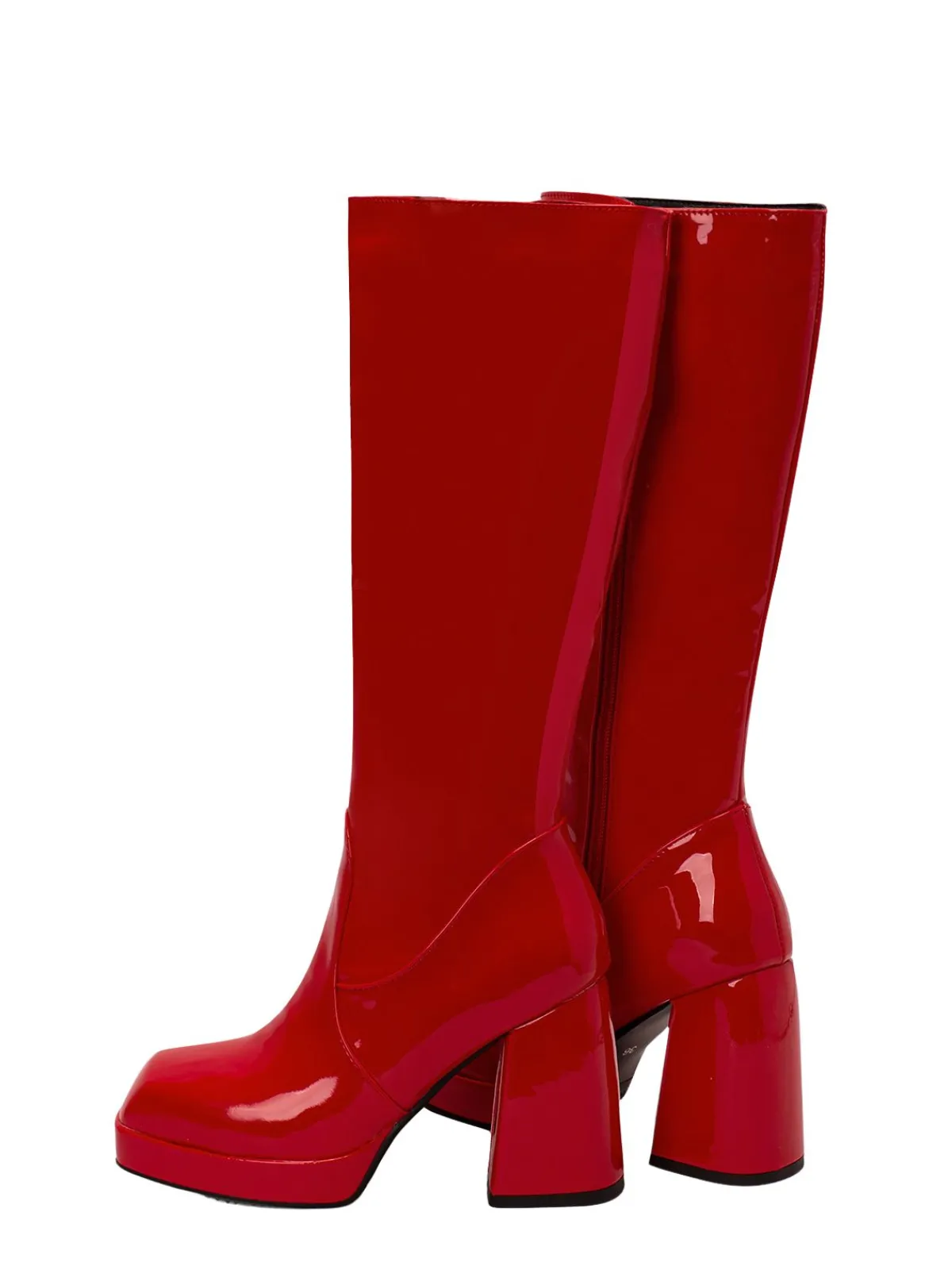 Outlet Retro Stage Patent Leather Round Toe Solid High Heel Boots