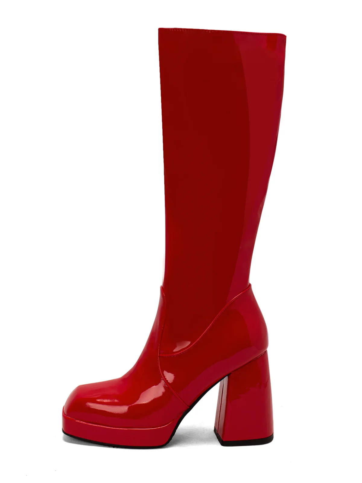 Outlet Retro Stage Patent Leather Round Toe Solid High Heel Boots