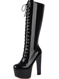Fashion Retro Stage Patent Leather Sky-High Stiletto Boots