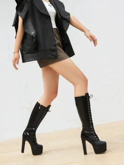 Fashion Retro Stage Patent Leather Sky-High Stiletto Boots