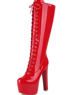 Fashion Retro Stage Patent Leather Sky-High Stiletto Boots