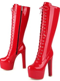 Fashion Retro Stage Patent Leather Sky-High Stiletto Boots