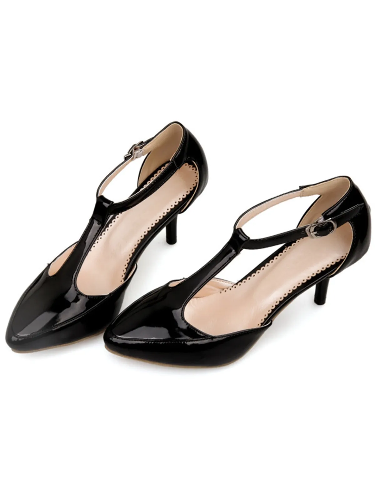Discount Retro Stage Patent Leather T-Strap Mary Jane Kitten Heels