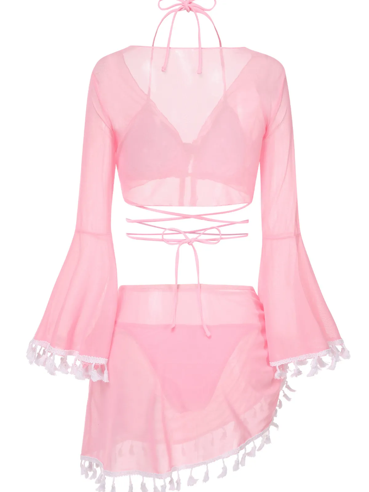 Best Retro Stage 4PCS 1940s Fringe V-Neck Swimsuit & Cover-Up
