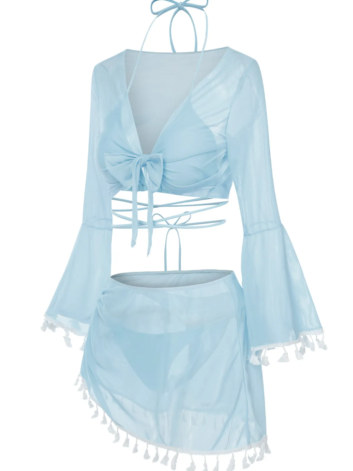 Best Retro Stage 4PCS 1940s Fringe V-Neck Swimsuit & Cover-Up