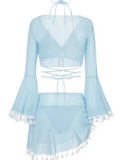 Best Retro Stage 4PCS 1940s Fringe V-Neck Swimsuit & Cover-Up