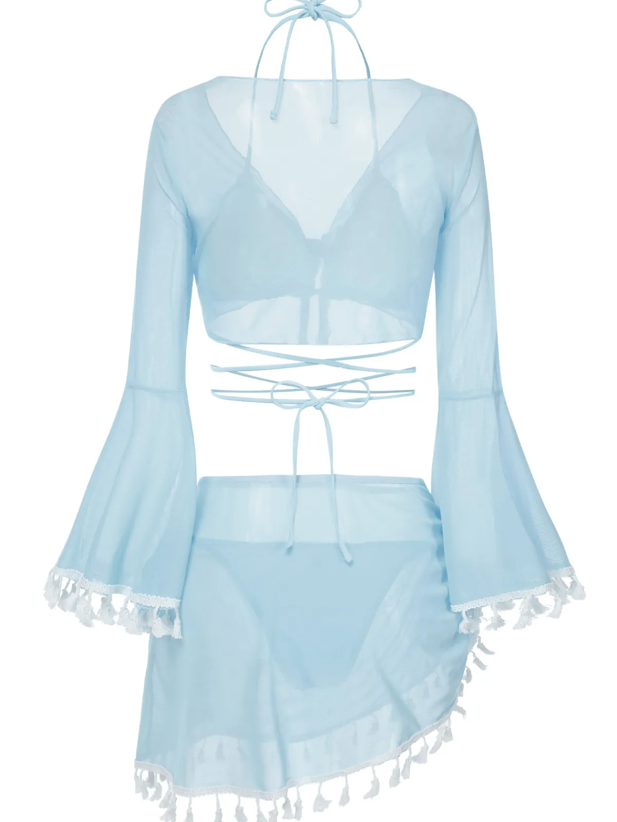 Best Retro Stage 4PCS 1940s Fringe V-Neck Swimsuit & Cover-Up